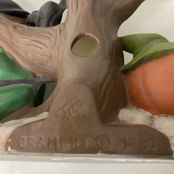 Cramer 1980 Halloween ceramic sculpture witch Jack-o-Lantern black cat owl light - Picture 10 of 12